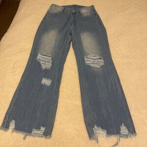 Distressed‎ Blue Wide-Leg Denim Jeans Medium Size